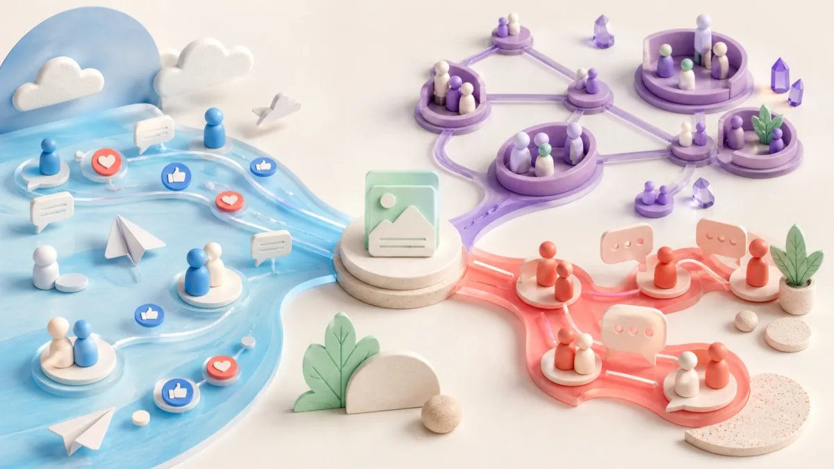 One post branching into three distinct social network communities