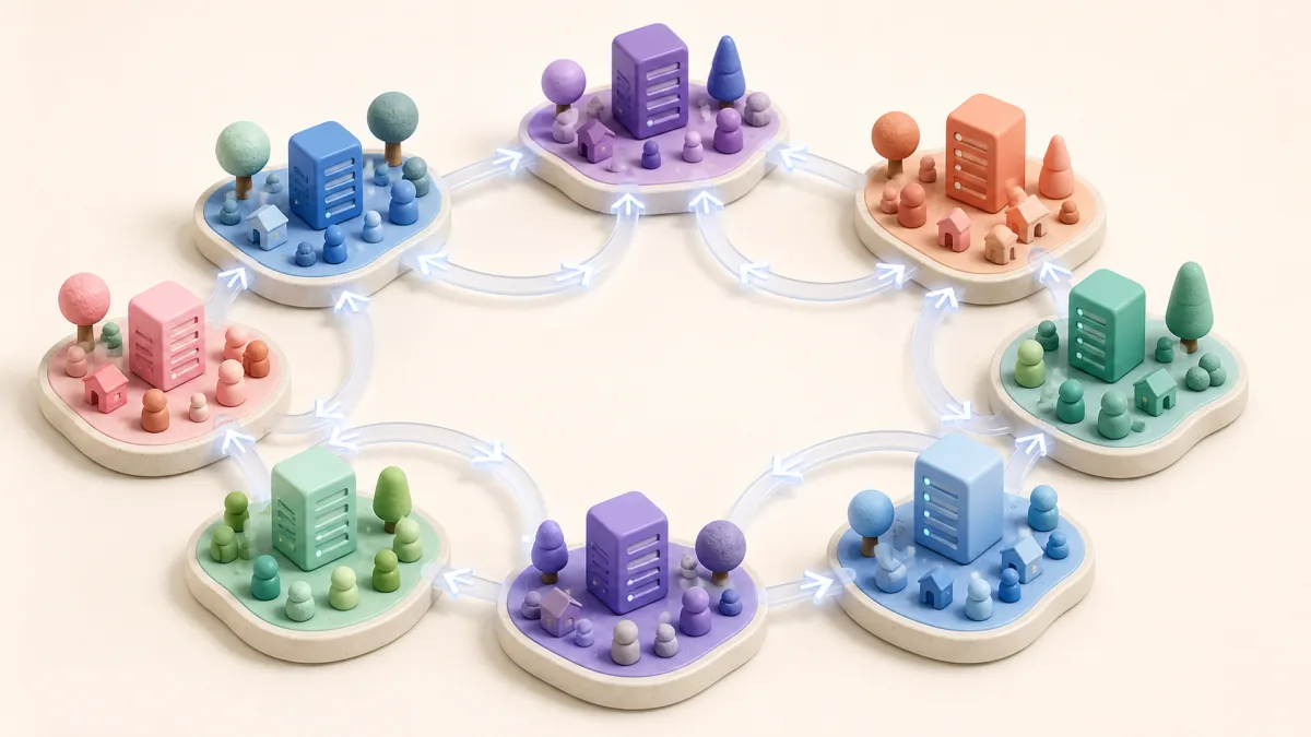 Independent colorful community servers connected in a shared network