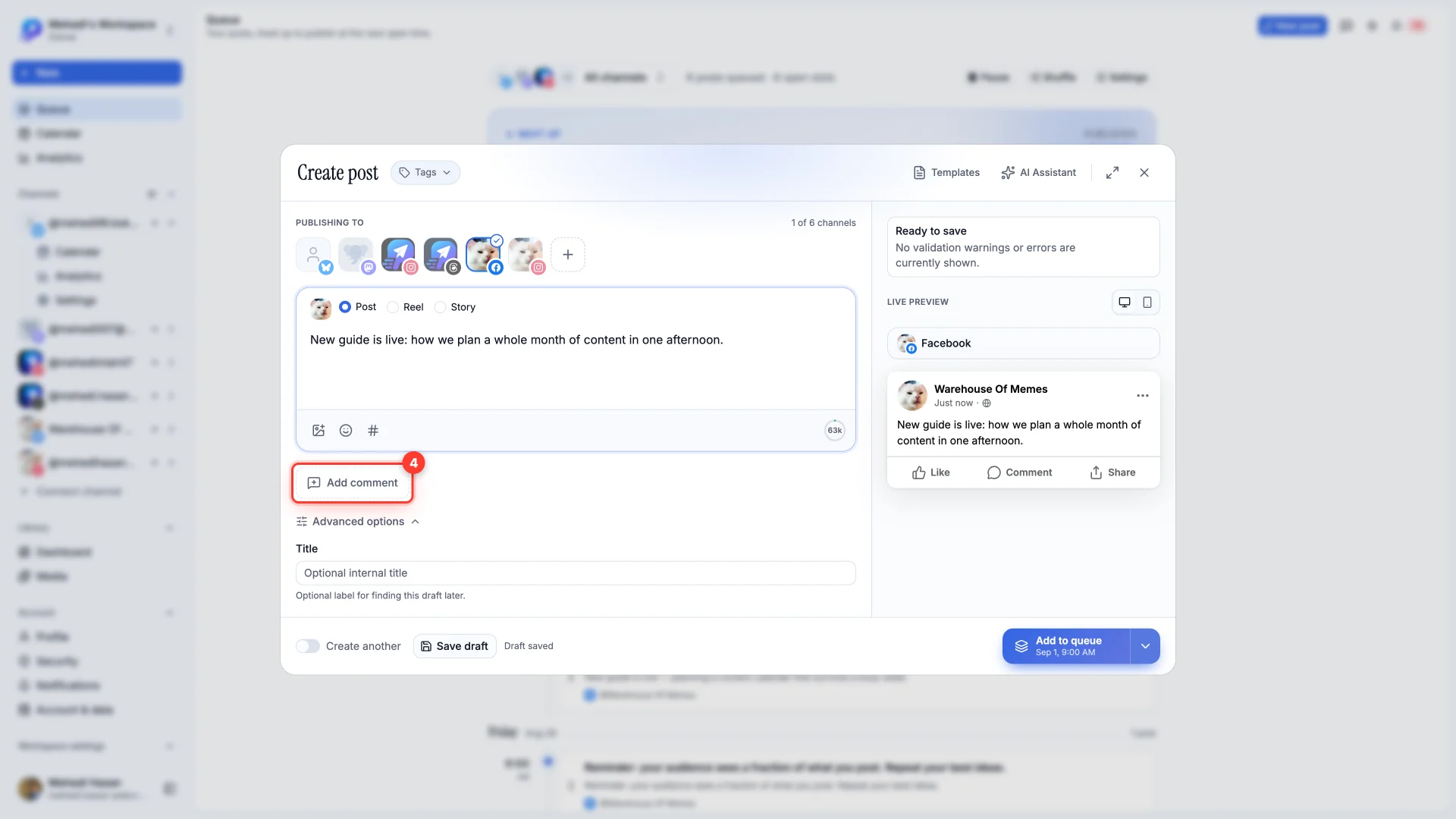 The composer with the Add comment button highlighted below the editor.